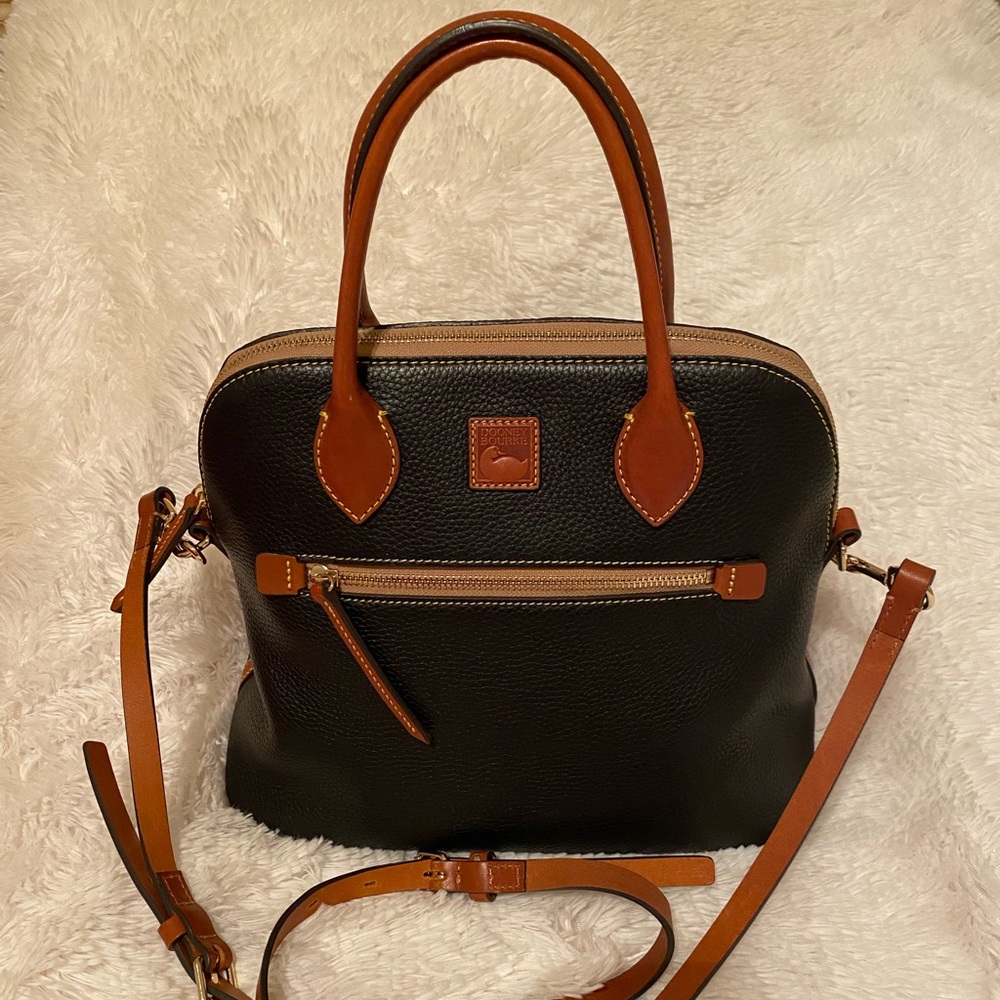 Dooney and Bourke Domed Satchel Black Pebbled Leather